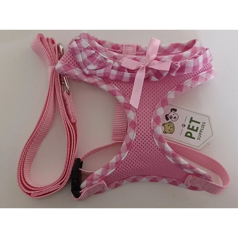Expawlorer Pink Cat Mesh Harness With Bow & Leash, Size Small